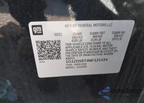 2022 Chevrolet Malibu Fwd Lt from USA, damaged, VIN 1G1ZD5ST4NF121434